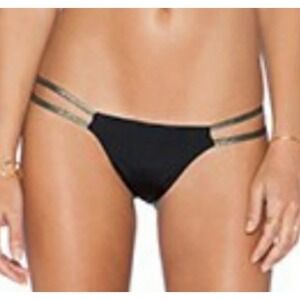 New w/tags Beach Bunny Lilith Sun Black Bikini Bottom Skimpy Gold Strap Size‎ XL